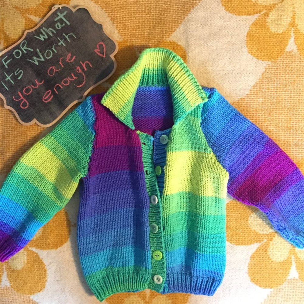 Handmade Colourful Knit Cardigan – Vibrant Rainbow Design – Size 4-5 Years – Uni